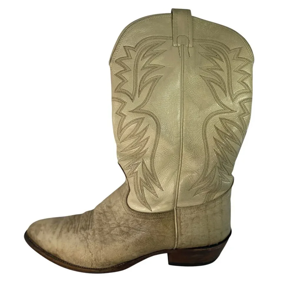 VTG 70s 80s Nocona Elephant Leather Cowboy Boots Bone White Mens 11D Exotic 4470